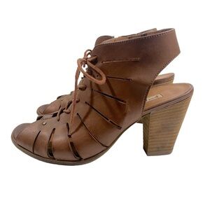 Paul Green Cosmo Peep Toe Lace Up & Zip Brown Bootie women’s size 7.5